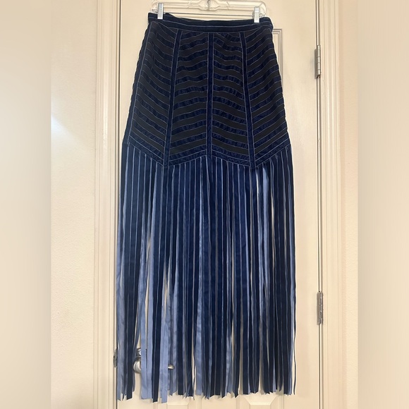 ♦️ Free People Blue Fringe Maxi Skirt Size 10 Rare - Picture 2 of 12